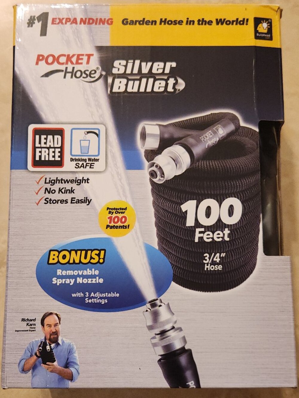 Pocket Hose Silver Bullet 100 Feet Lighweight Expanding Water Hose Lead Free